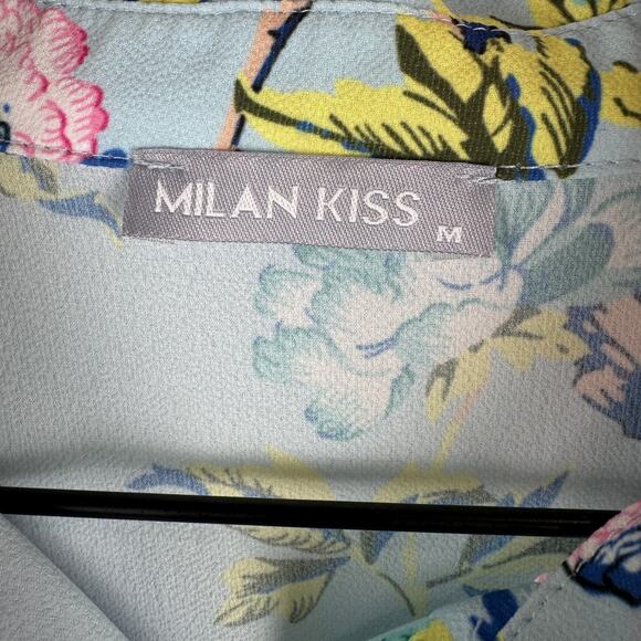 Milan Kiss Womens Floral Peacock Button-Up Blouse Size M Made in Turkey - Picture 4 of 7